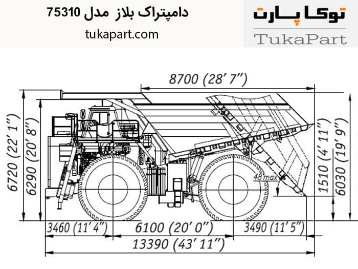ابعاد دامپتراک بلاز 75310 | توکاپارت